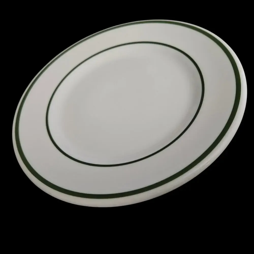 Lawrence Green Band Dessert Plates Set of 4 Vitrified China Restaurant Ware